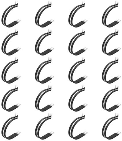 sourcing map 20pcs Stainless Steel Cable Clamp 2 Inch (50mm) Rubber Cushioned Conduit Clamps Wire Holder Strap Clips for Automotive Industrial Household Installation Pipe Wire