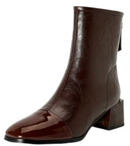 Générique Bottines Femme Cuir Verni Bout Carré Talons Moyens Carrés Fermeture Arrière Confortables Antidérapantes Résistantes Décontractées Bureau,Marron,37 EU