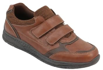 Truflex Men's Wide Fit Touch Fasten Trainers for Comfortable Walking with Cushioned Support & Slip Resistant Sole Brown 8