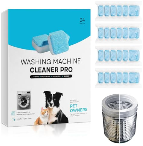 Waschmaschinenreiniger Tabs, 24 Pcs Waschmaschinenreiniger Extra Stark für Haustierbesitzer, Gegen Geruch & Kalk, Tiefenreinigung & Entkalkung, Express Waschmaschinen Reiniger