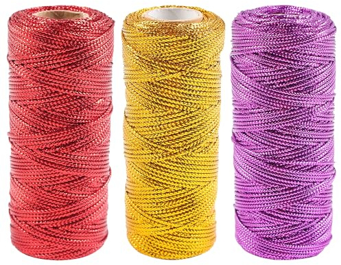 Yayatty 1,5 mm guld, metalliskt snöre, guldtråd för pyssel, guldsnöre för tillverkning av handgjorda smycken, gör-det-själv julgransprydnad för upphängning, 3 färger D, 300 m