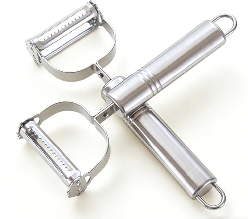 2-Pack Dual Blade Kitchen Peelers, Stainless Steel Y Peeler & Serrated Fruit Peeler Set for Potatoes, Carrots, Tomatoes, Cucumbers, Melons and More