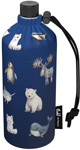 Emil Glas Trinkflasche Polarfreunde – isolierte Kinderflasche für Kindergarten & Schule, auslaufsicher, schadstofffrei für Mädchen und Jungen (0,4l)