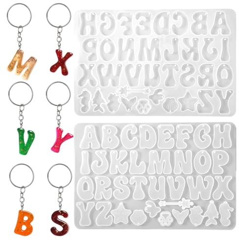 Cobee Buchstaben Silikonform mit Löchern Alphabet,Epoxidharz Form mit 50 Kreise und 10 Schlüsselanhänger Epoxidharz Formen A-Z Gießform für DIY Schmuck Home Dekoration Anhänger