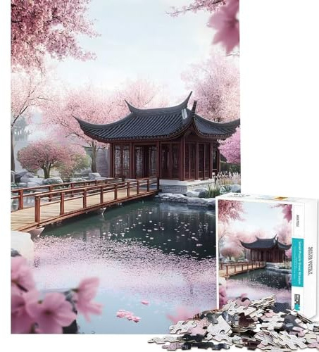 Jigsaw for Teenagers 1000 Pieces Japanese Garden Pavilion Mind Challenge Toy Precise Cut Art Restful Game Fun Festive Gift Idea (50x75cm)