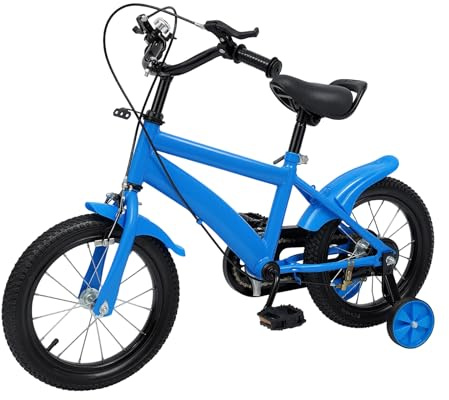aefxNika Bicicleta infantil de 14 pulgadas para niños y niñas, con ruedas de apoyo y sistema de doble frenado, manillar y asiento ajustables en altura, bicicleta infantil a partir de 3 años para