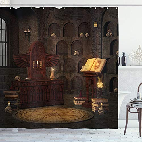 ABAKUHAUS gótico Cortina de Baño, Magos con los cráneos de, Material Resistente al Agua Durable Estampa Digital, 175 x 200 cm, Marrón