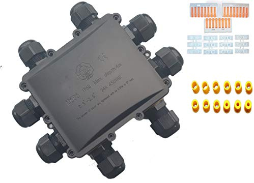 Sucre Auxiliary ® 24A 450V 8 Way Large Box IP68 Waterproof Electrical Cable Wire Connector Junction XL Size Box 4-14 mm Cable Range (8 Way)