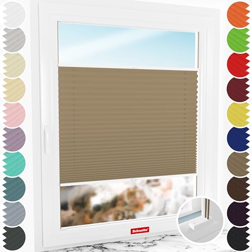 Schuette® Plissee mit Bohren zum Anschrauben ● Premium Kollektion: Morning Coffee (Hellbraun) ● 70x100cm (Breite x Höhe) ● Suprafix Faltrollo Befestigung ● Bequeme Rollo Montage inkl. Video