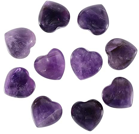Nupuyai 10 Stück Amethyst Herzsteine Kleine Edelsteine Handschmeichler Herz Heilsteine Kristalle Herzform Glücksbringer für Schmuckherstellung Herz Deko