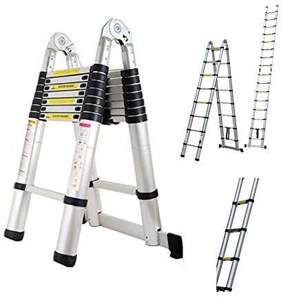 5m (2.5+2.5) Mehrzweckleiter Schiebeleitern Teleskopleiter Hochwertiges Aluminium Ausziehbare Klappleiter Anti-Rutsch für Hochklettern/Büro/Loft Haushaltsleiter 150kg Belastbarkeit