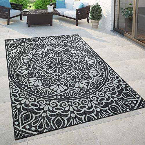 Paco Home In- & Outdoor Teppich Balkon Terrasse Vintage Orientalisches Muster Ornamente, Grösse:80x150 cm, Farbe:Schwarz
