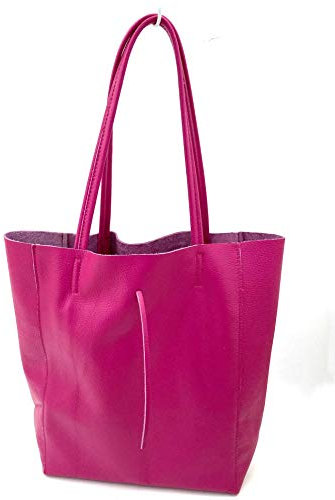 Superflybags Bolso mujer Shopper de hombro de piel auténtica modelo Elba Made in Italy, fucsia, L