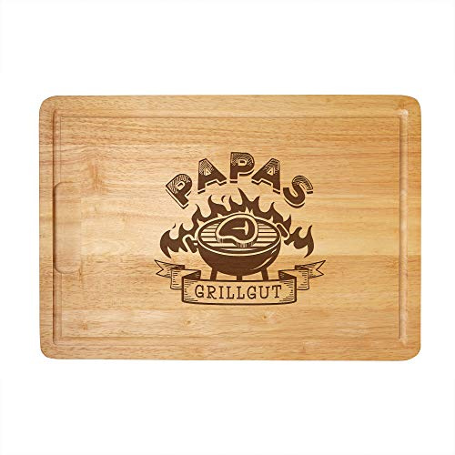 Grillbrett mit Gravur, Holz Schneidebrett für Papa, Vatertagsgeschenk, Schneidbrett mit Grillgut Motiv, Geschenke für Männer zum Grillen, Grillzubehör für Väter, Grill Holzbrett mit Saftrille