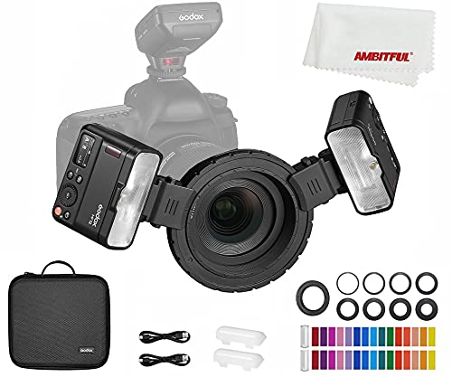 Godox MF12 MF12-K2 12W Makro-Blitz,2,4G Wireless Control,TTL/M-Modus,Eingebauter 3,7V/6,29W Lithium-Akku als externer TTL-Blitz,Kompatibel mit Nikon, Sony, Canon, Fuji, Olympus und Panasonic