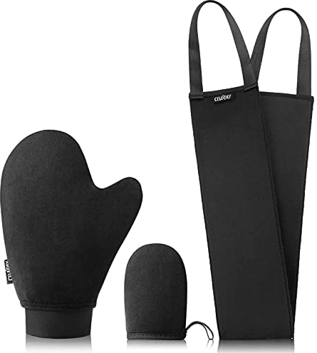 CeleCily Tanning Mitt Applicator- PATENTED Fake Tan Mitt for Self Tan Mit, Tanning Glove for back Tannner Applicator, NO Slide Off Velvet Tanning Mitts Self Tanner, Lotion Applicator for Back