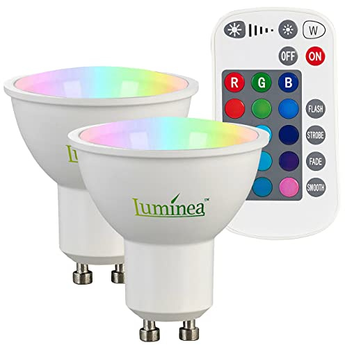 Luminea LED Lampe Farbwechsel: 2er-Set LED-Spots GU10, RGBW, 4,8 W (ersetzt 40 W), 400 lm, dimmbar (GU10 RGB, Lampen GU 10, Disco)