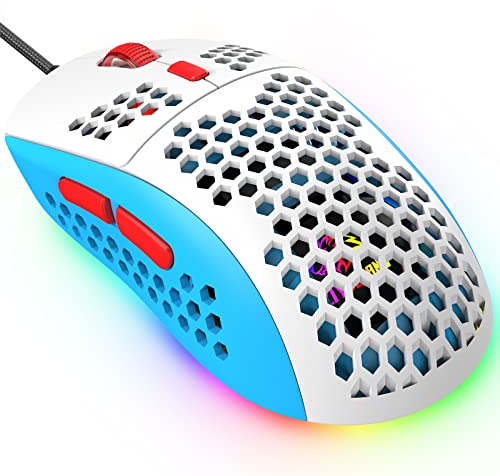 KUIYN 383 PRO M8 Ultralight Wired Gaming Mouse, Lightweight Honeycomb Shell, 6 RGB Breathing Backlit Mice, 6 Adjustable DPI 6400, USB Optical Model Aerox Mice for Win10/XP/Xbox/PS4/PS5/Mac/HP/Acer