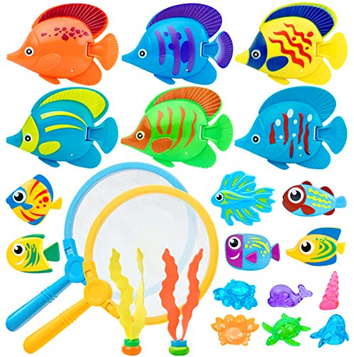 Korlon Tec 23 Pcs Pool Toys for Kids, Bath Toys Dive and Grab Fishing Game Set, Diving Toys for Summer Pool Swimming Bath Time
