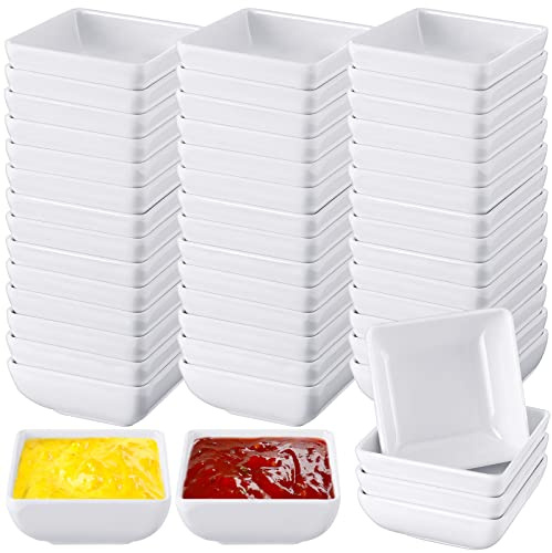 Zubebe 50 Pcs Soy Sauce Dish Melamine Dipping Bowls Bulk 3 oz White Serving Dishes Cups Condiment Dipping Bowls Ramekins for Kitchen Restaurant Catering Camping BBQ Party
