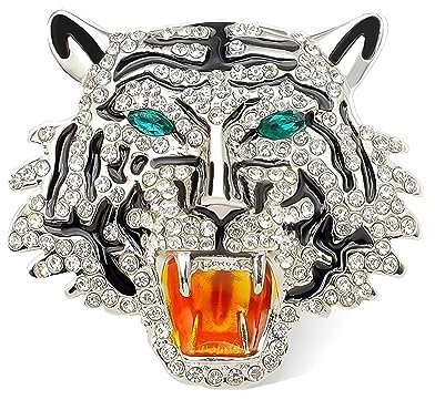 Punk Tier Revers Brosche Pins für Herren, Löwe Tiger Kopf Mantel Kragen Brosche Strass Kristall Revers Pin Charm Revers Pin Brosche Sicherheitsnadel Anzug Zubehör, Large, Metall, Kristall