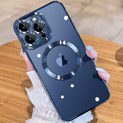 JUESHITUO EinheitsSchutz Serie Hülle für MagSafe (Mit Integrierter Kameraschutz) [TOP N56 Starke Magnete] Handyhülle iPhone 15 Pro Max Case für Frauen (6,7) Titan Blau