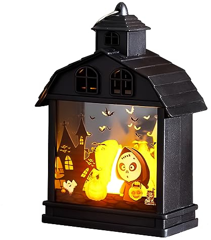 Halloween Laterne Dekor Schädel Skelett Laterne,Halloween LED Kerzenlicht Kürbis mit Batteriebetrieben,Halloween Windlampe Deko Draußen Garten Schwarze Laterne Dekorative Hängedeko Licht (Skelett)