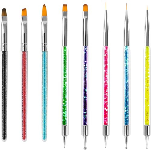 Qufiiry 8 Pcs Pinceau Nail Art Ongles, 5Pcs Dotting Pen Strass Nail Art Dotting Tool, 3Pcs Nail Art Design Pinceaux pour Nail Art, pour Le Dessin au Trait, La Peinture et Le Pointillé