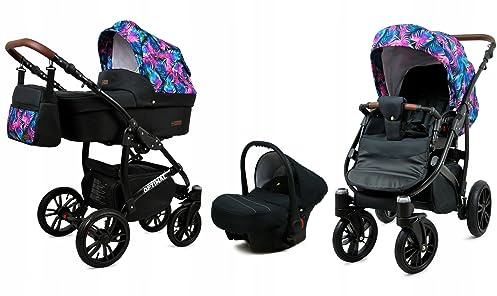 BabyLux® Kinderwagen Set 3 in 1 - Optimal - incl. Babywanne, Buggy Sportsitz, Auto-Babyschale - Autositz - Kinderwagenset - Kombikinderwagen mit Wickeltasche, Regenschutz usw.