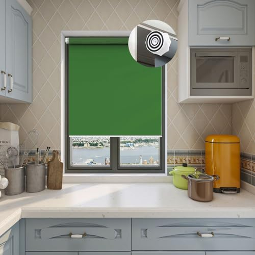 Rollo für Fenster Ohne Bohren 120 x 120 cm Hitzeschutz und Sichtschutz, Fenster Verdunklungsstoff inkl. Zubehör für Fenster und Türen, Dunkelgrün