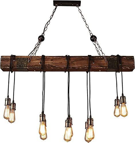 Moderne Hänge Pendelleuchten Hölzerner Retro-rustikaler Bauernhaus-Kronleuchter 10 Lichter Vintage industrielle Pendelleuchte Distressed Wood Pendelleuchten for Esstisch, Küche, Bar, Insel, Billard Hä