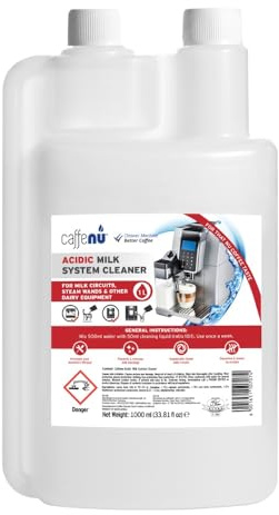 Caffenu Universal Milk System Cleaner - 1L Acidic Cleaning Solution | (32 Uses) Compatible with All Milk Frothing Systems - Removes Milkstone and Cleans Internal Parts
