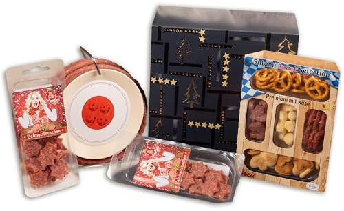 WURSTBARON® Edle Weihnachtsgeschenkbox mit unserer beliebten Wurst-Kabeltrommel Nikolaus, Snackbox im weihnachtlichen Look, Geschenk mit Salami und Snacks