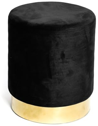 tex family - Pouf Repose-Pieds Cylindre | Velours Noir, Bord Doré | Élégant et Polyvalent pour Salon | Supporte Jusqu'à 150 kg | D32 cm, H40 cm, Noir