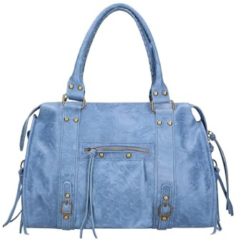 Gave Lux Borsa a Spalla Donna Vera Pelle Scamosciata Prodotto artigianale Made in Italy Traversina Regolabile Lavoro e Viaggio Blu Jeans 41x28x13cm, GLX220609023FBG-BLU_JEANS