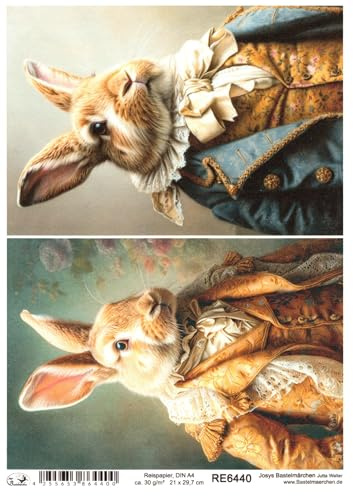 Josys Bastelmärchen Reispapier A4 Strohseide Decoupage Ostern Hase in Vintage Anzug RE6440