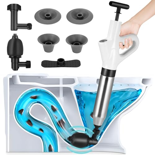 Abflussreiniger Pumpe, Toiletten Pömpel Rohrreiniger Druckluft Toilet Plunger WC Verstopfung Entfernen mit 4 Saugnäpfen Manometer Pömpel Abfluss für Waschbecken Toiletten Badezimmer Dusche Küche