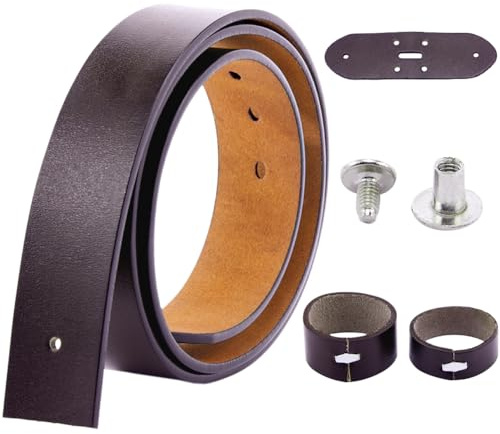 GORGECRAFT 1.25m Correa de Cinturón de Cuero de Vaca Reemplazo de 38mm de Ancho Cuero Genuino Correa de Cinturón de Cintura Occidental para Hombres Accesorios Sin Hebilla con Tornillos Marrón Coco