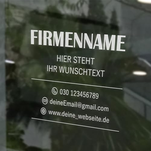 INDIGOS UG - Aufkleber selbst gestalten - Schaufensteraufkleber personalisiert - Wunschtext zwei Linien - 70 cm - Fensterfolie blickdicht - Firma, Einzelhandel, Büro - Schaufensterbeschriftung