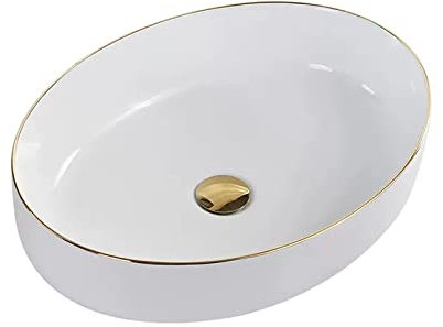 Lavabo vasque à poser Lavabo de salle de bains ovale en céramique blanche, lavabo de salle de bains avec vidange Pop-up au-dessus du comptoir, lavabo de salle de bains pour les comptoirs de salles de