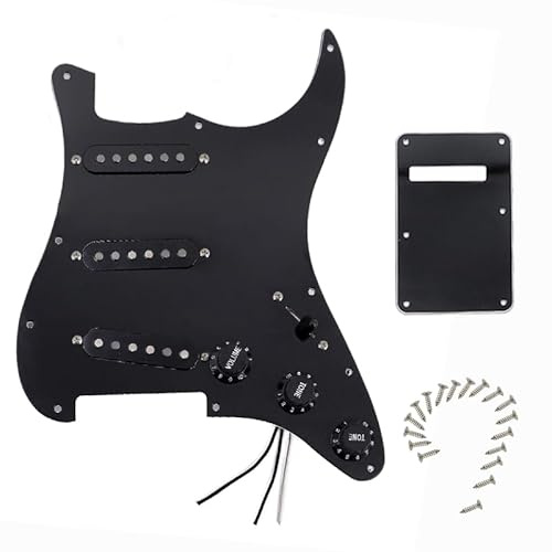 Domofa Vorverdrahtetes Schlagbrett für E-Gitarre, geladenes Schlagbrett mit Alnico, 5 Einzelspulen-Tonabnehmer, Set für Squier, Stratocaster, E-Gitarre, Schwarz