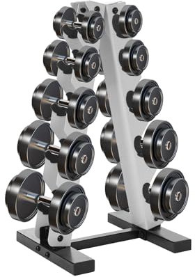 DAOHHFO Hantelablage, 5-Tier Stahl Kurzhantelständer Professional Kurzhantelablage A-Frame Hantelständer, Belastbarkeit 100KG Gewicht Halterung Rack für Home Gym、Tägliche Krafttraining (Weiß)