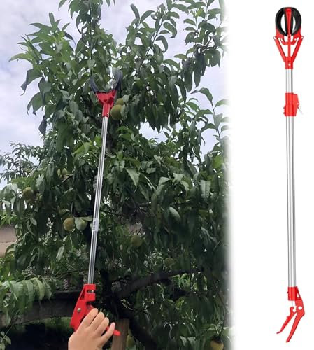 Fruit Picking Basket & Apple Picker, Lightweight Fruit Picker Tool with Extension Pole 40 60 70 80 100 Inch, Adjustable Fruit Grabber for Avocado/Acorn/Lemon/Pear/Mango(39 2/5in(1m) - 59in(1.5m))