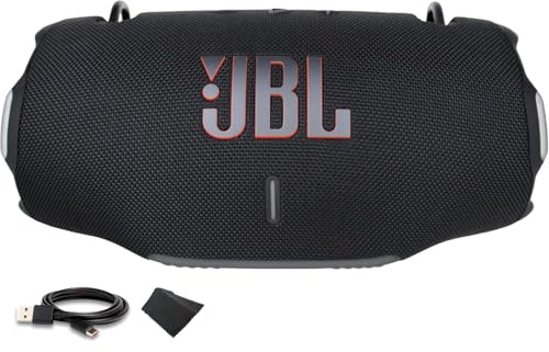 JBL Xtreme 4 Portable Bluetooth Speaker, IP67 Waterproof, 24 Hrs Playtime (Black) (JBLXTREME4BLKAM) + USB-C Cable + Microfiber Cloth