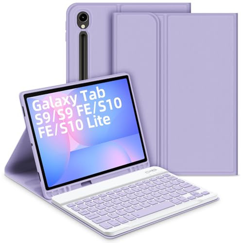 Bettdow Funda con Teclado para Samsung Galaxy Tab S10 Lite/S10 FE 10,9 2025, Desmontable Español Ñ Teclado con Funda para Galaxy Tab S10 FE/Tab S9 FE 10,9 Pulgadas/Tab S9 11 Pulgadas, Púrpura