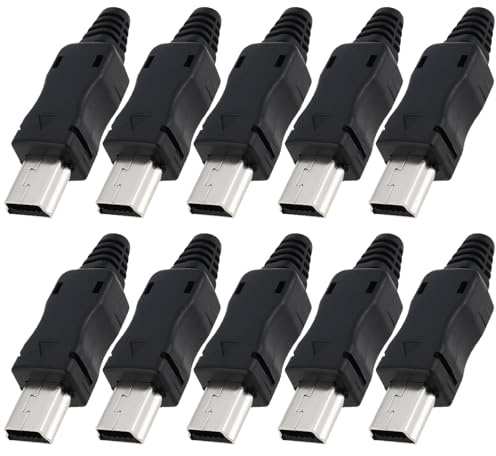 eMagTech Mini-USB-Stecker, Lötstecker, USB-Verbindungskopf für DIY-Datenkabel, elektronische Projektanschlüsse, 34 x 9 x 8 mm, Schwarz, 10 Stück