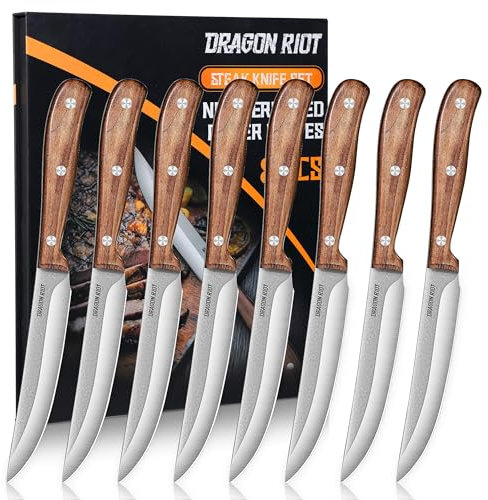 DRAGON RIOT Steakmesser-Set 8 Teilig, Steak Messer mit mit Holzgriff, Steakbesteck mit Geschenkbox