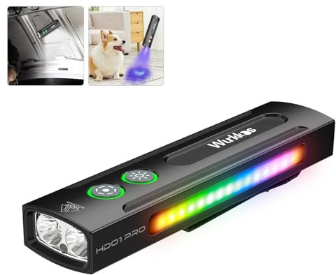 Wurkkos HD01 PRO 6-in-1 Flashlight with White Light UV Light&Green Light and Side Light,Working Handle Flashlight with Magnetic 1200LM for Outdoor Camping