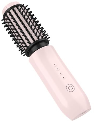 Lurowo 3-1 Brosse à Friser & Brosse Lissante Sans Fil, Brosse Chauffante Céramique avec 4 Températures Réglables, Portable Rechargeable Fer à Friser Peigne Chauffant Brosse Lissante (Pink)