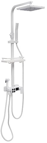 Weiß Duschsystem, Regendusche Massage Duschset Duscharmatur mit Handbrause Einbauregal Einstellbare Höhe 70-115cm, für Bäder, Hotels